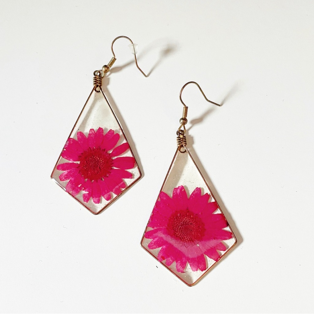 Pink Floral Drop Earrings